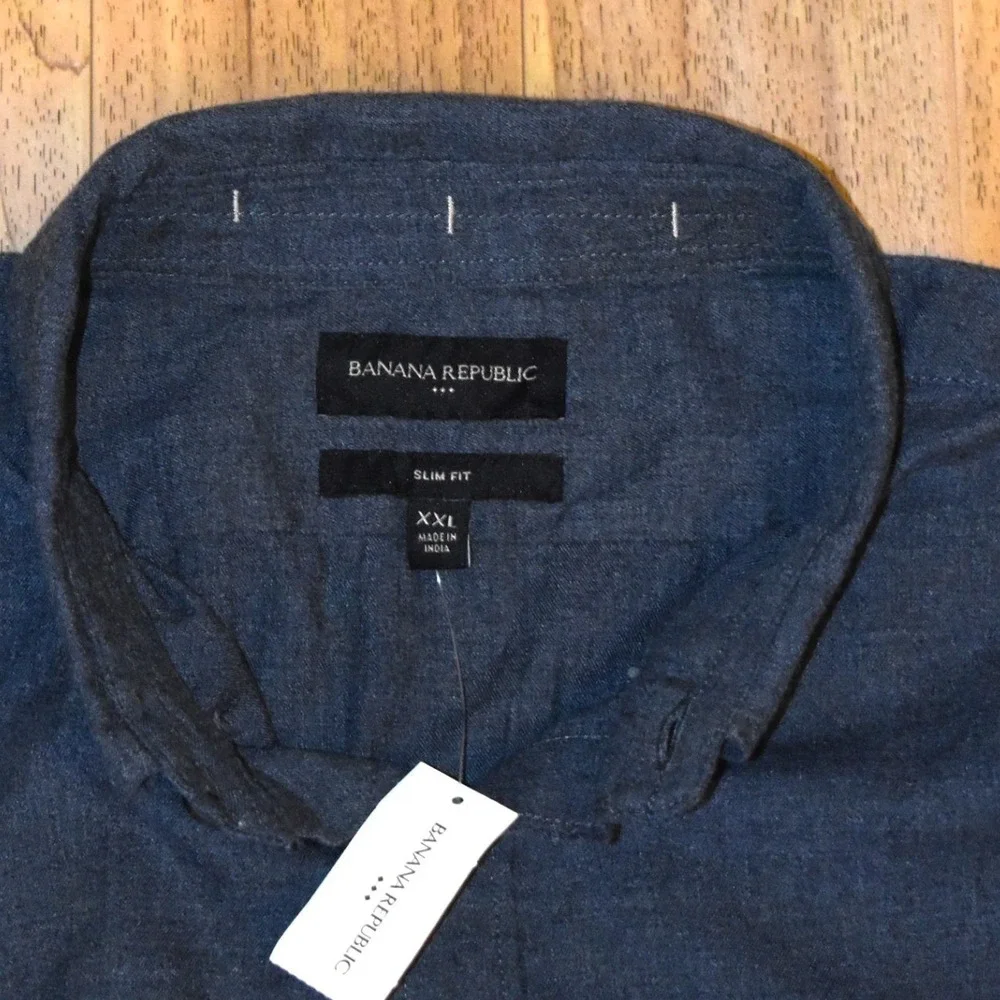 Banana Republic Button Down Shirt Mens XXL Blue NWT Slim Frosted Mel Long Sleeve